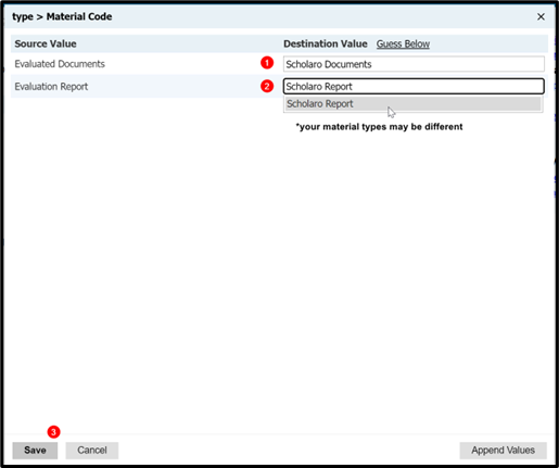 Prompt material type mapping