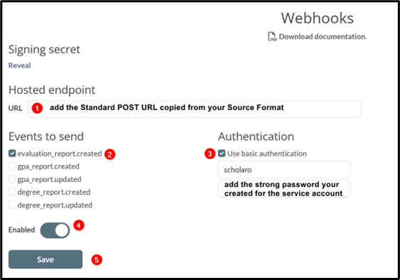 Scholaro webhook configuration