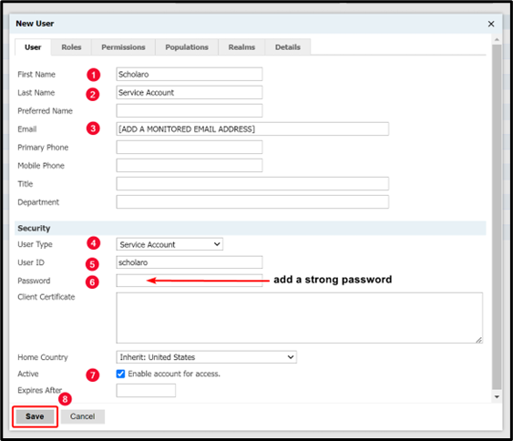 Service account form
