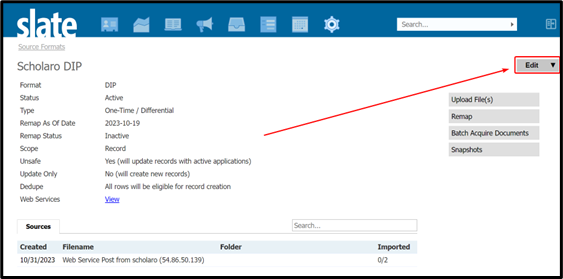 Source Format Edit button