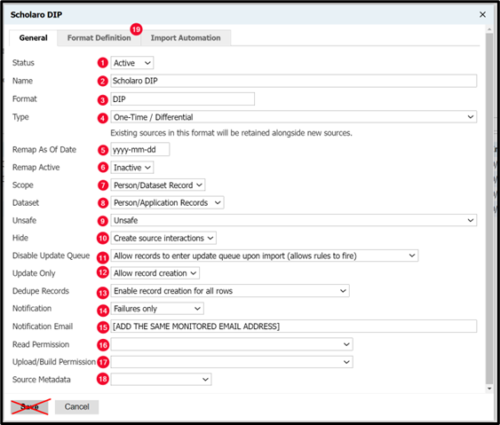Source Format General tab