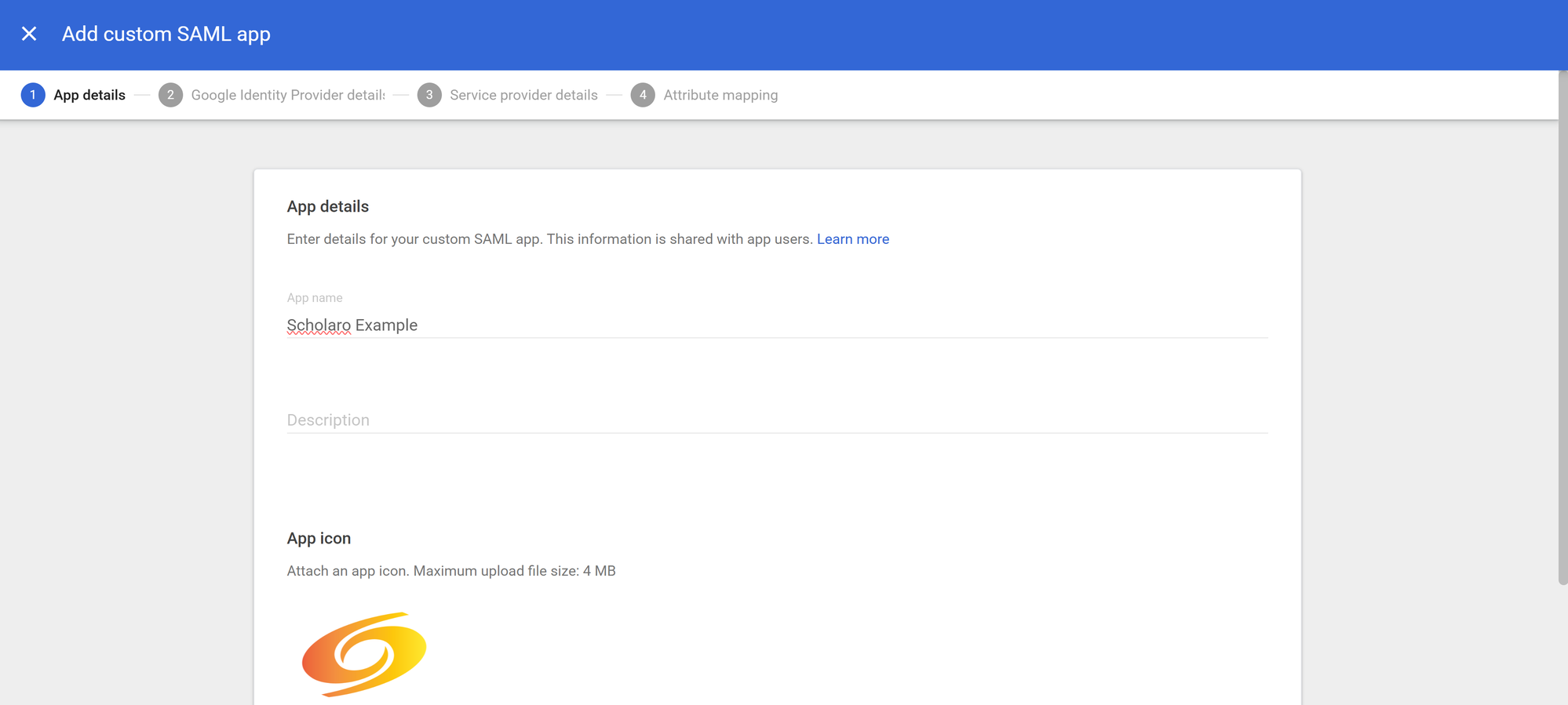 Add custom SAML app - App details