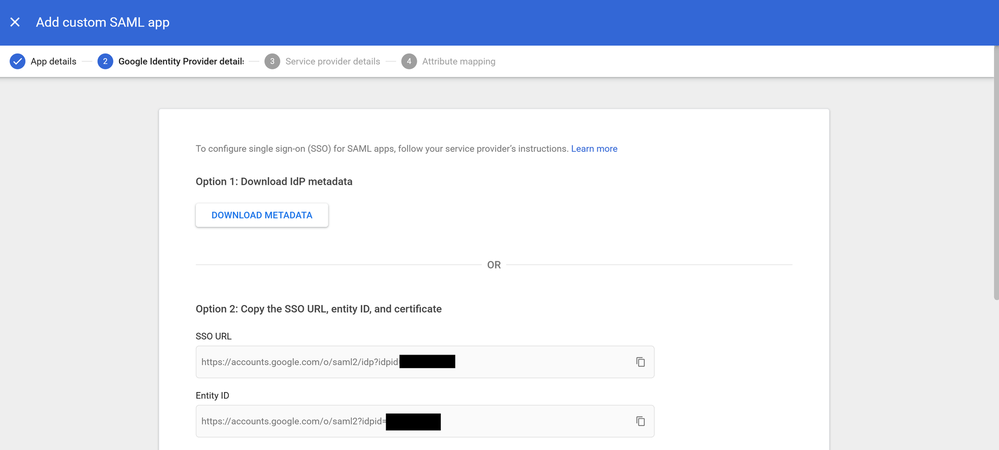 Google Identity Provider details