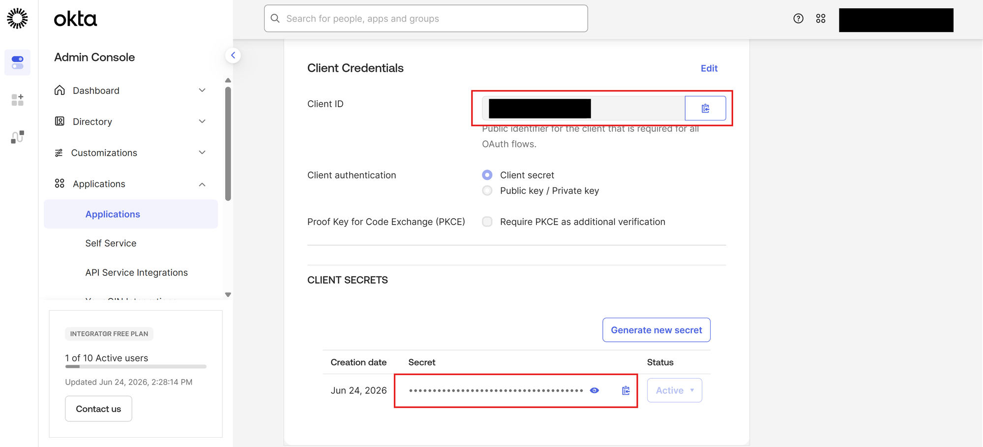 Client ID and client secret